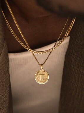 Men's Gold Gemini Pendant Necklace Set